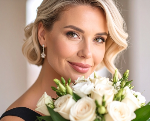 Klassischer Brautstrauß mit Rosen und Eukalyptus aus Düsseldorf